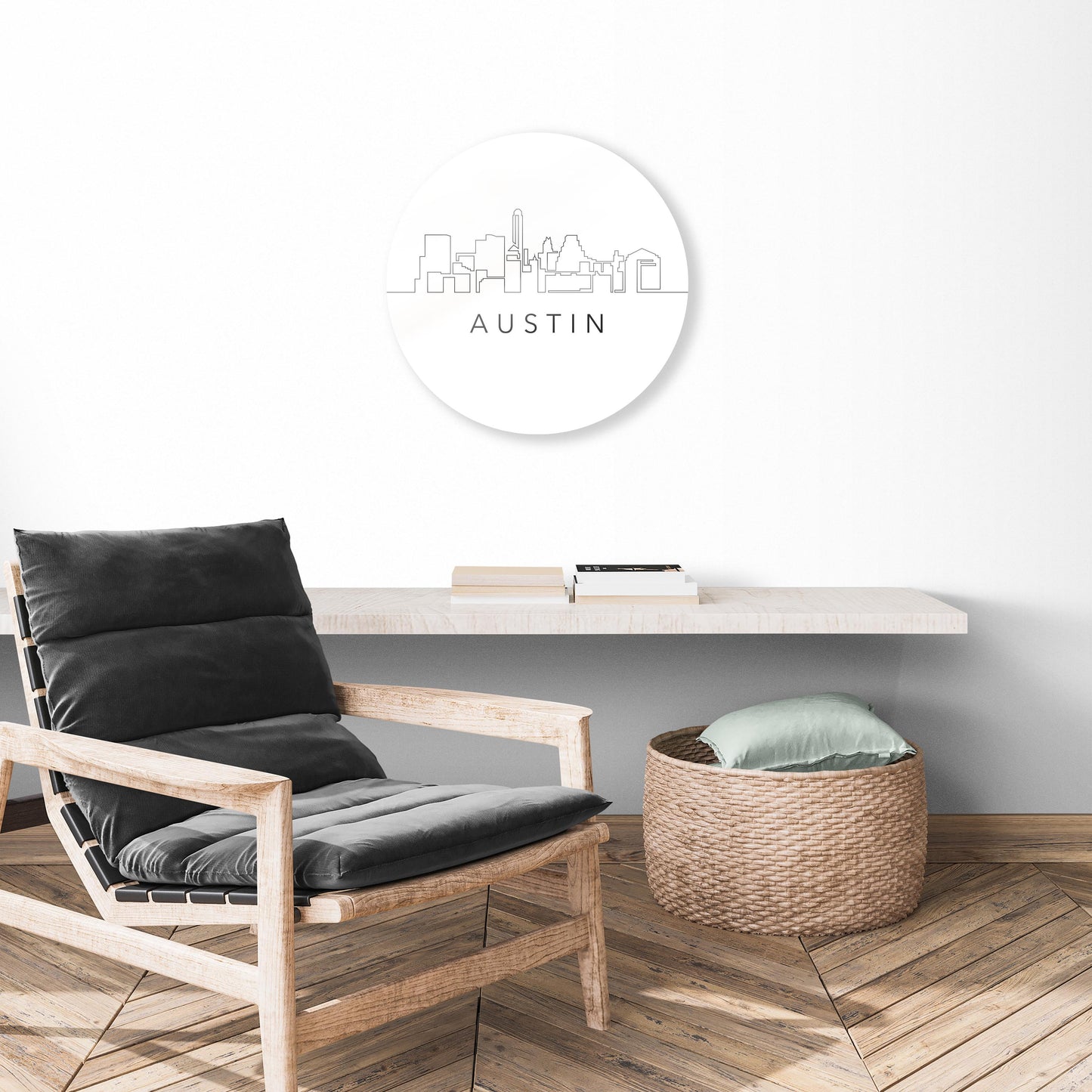 Minimalist B&W Texas Austin Skyline | Hi-Def Glass Art | Eaches | Min 1