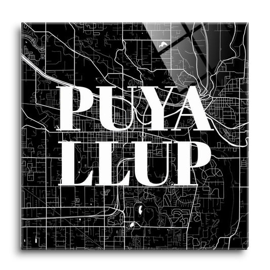 Minimalistic B&W Washington Puyallup Map | Hi-Def Glass Art | Eaches | Min 1