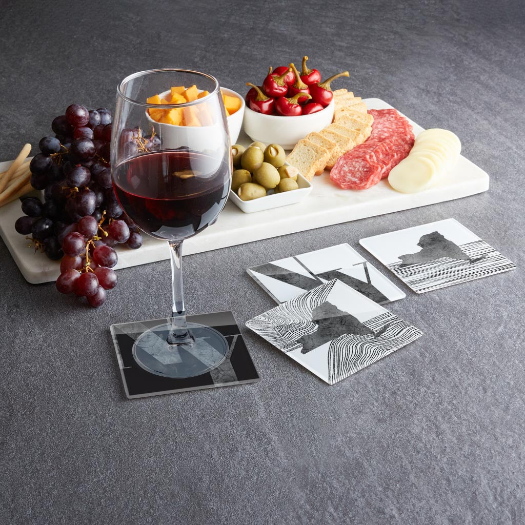 Minimalistic B&W New York Initials States | Hi-Def Glass Coasters | Set of 4 | Min 2
