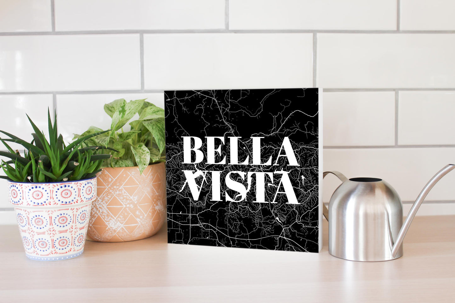 Minimalist B&W Arkansas Bella Vista Map | Wood Block | Eaches | Min 2