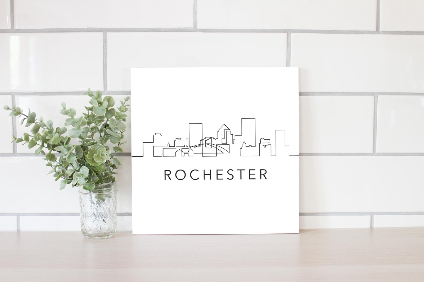 Minimalistic B&W New York Rochester Skyline | Wood Sign | Eaches | Min 2