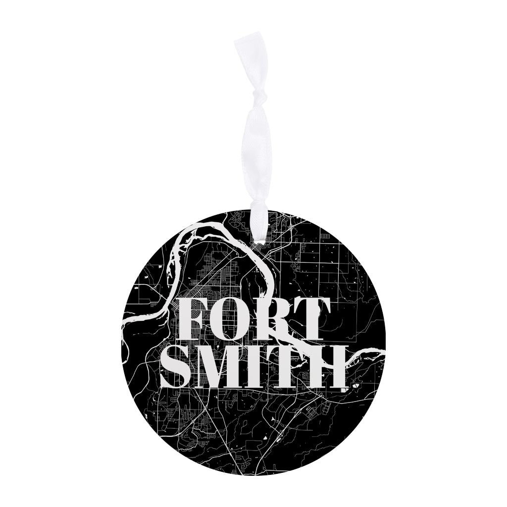 B&W Minimalist Arkansas Fort Smith Map| Wood Ornament | Eaches | Min 6