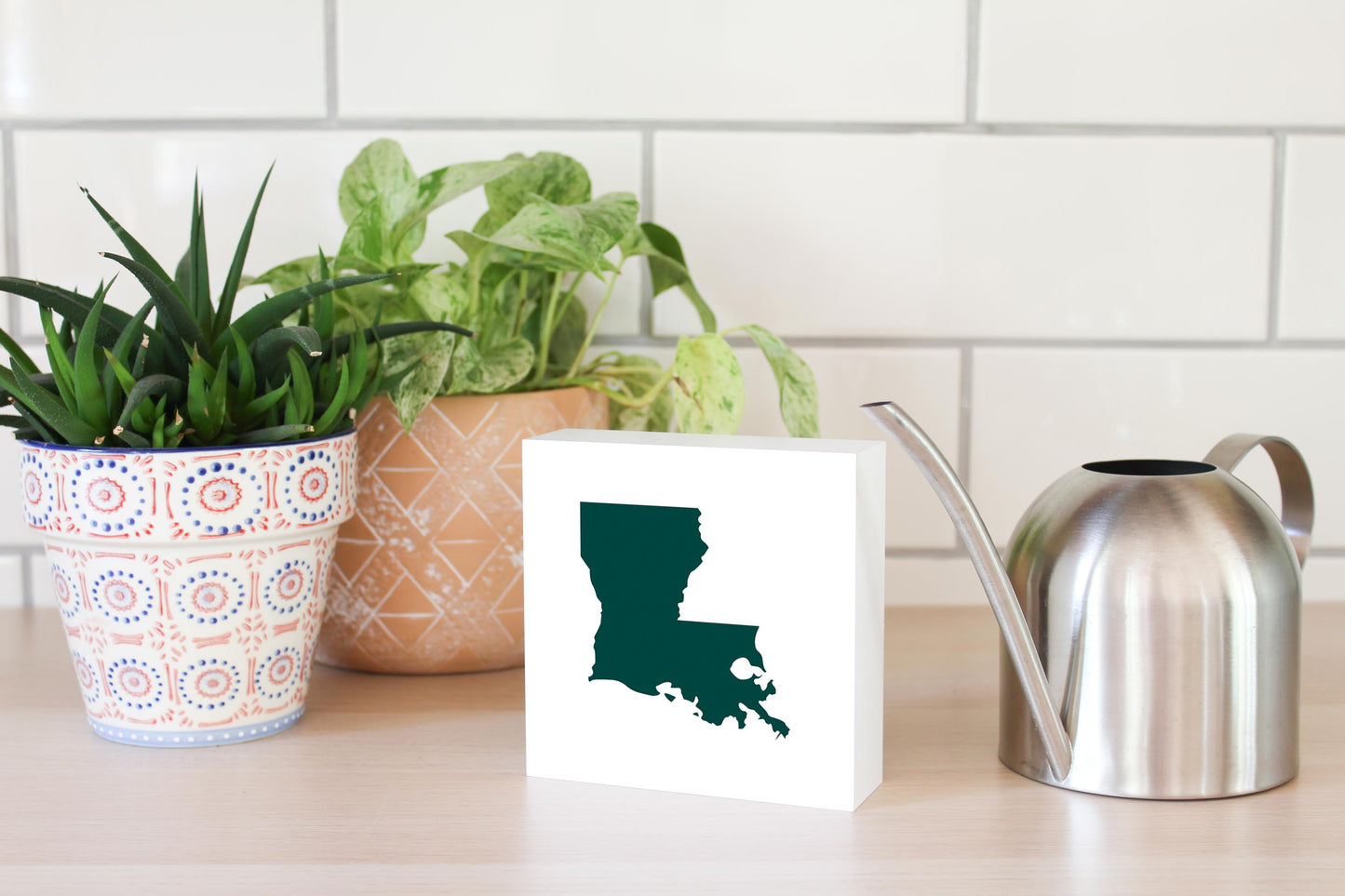 Blue White Louisiana State Shape | Wood Block | Eaches | Min 4