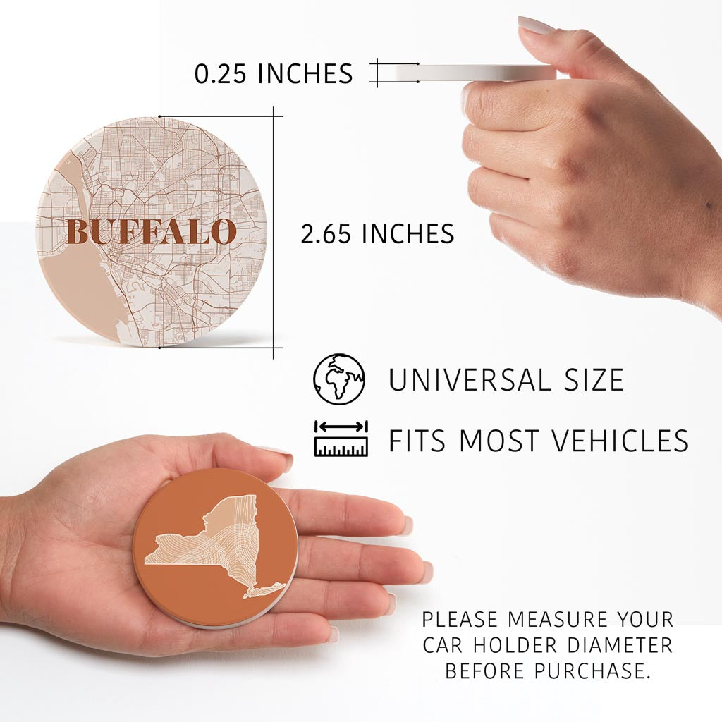 Modern Minimalist New York Buffalo State | Absorbent Car Coasters | Set of 2 | Min 4