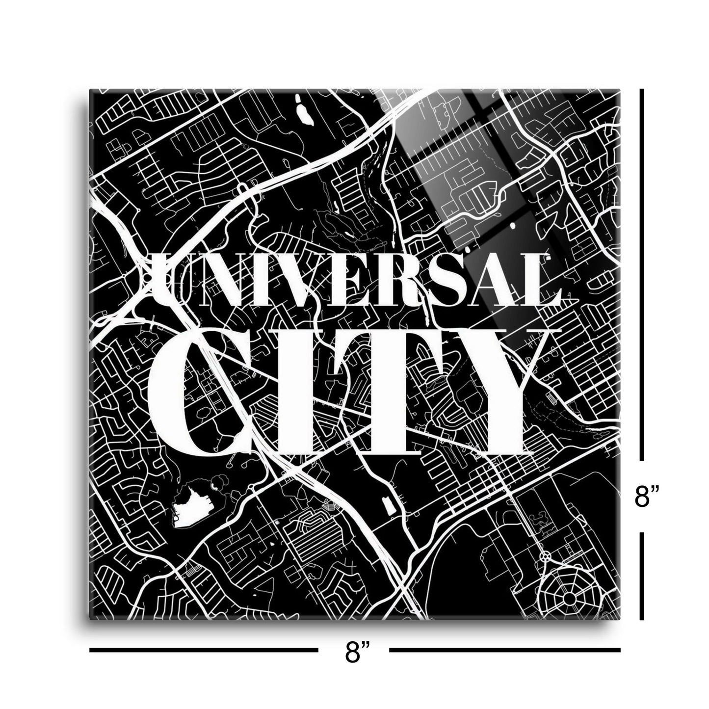 Minimalistic B&W Texas Universal City Map | Hi-Def Glass Art | Eaches | Min 2