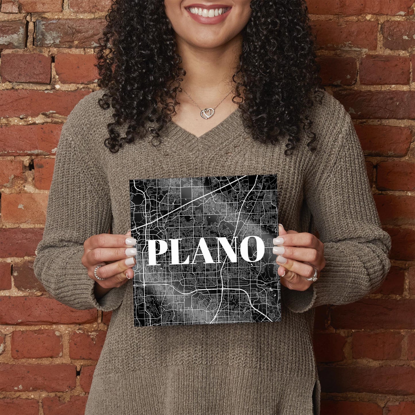 Minimalistic B&W Texas Plano Map | Hi-Def Glass Art | Eaches | Min 2