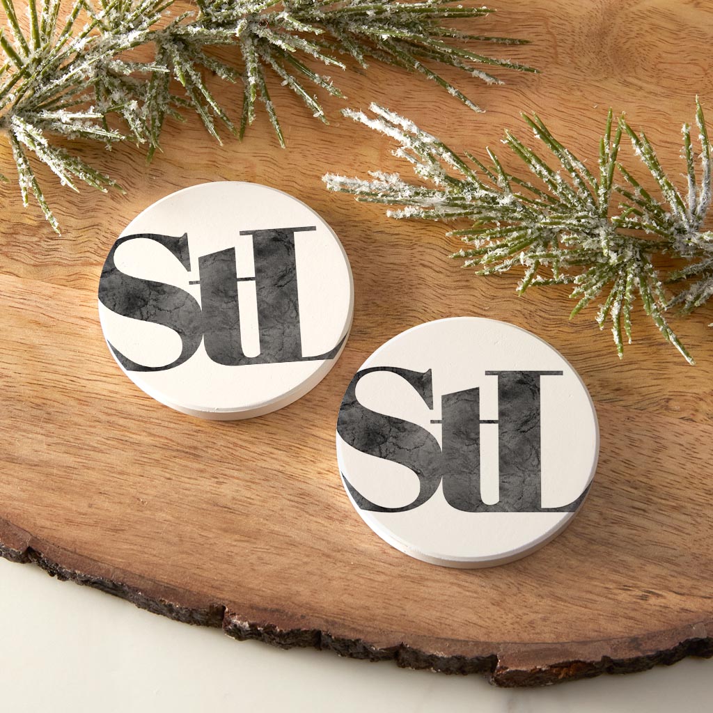 Minimalist B&W Missouri St Louis White Initials | Absorbent Car Coasters | Set of 2 | Min 4