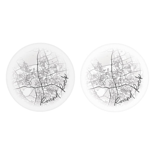 Minimalistic B&W Texas Round Rock Circle Map | Absorbent Car Coasters | Set of 2 | Min 4