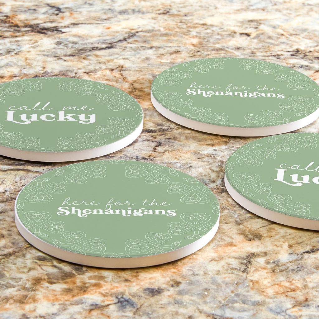 Sage Green Shamrock Funny Sayings| Absorbent Coasters | Set of 4 | Min 2