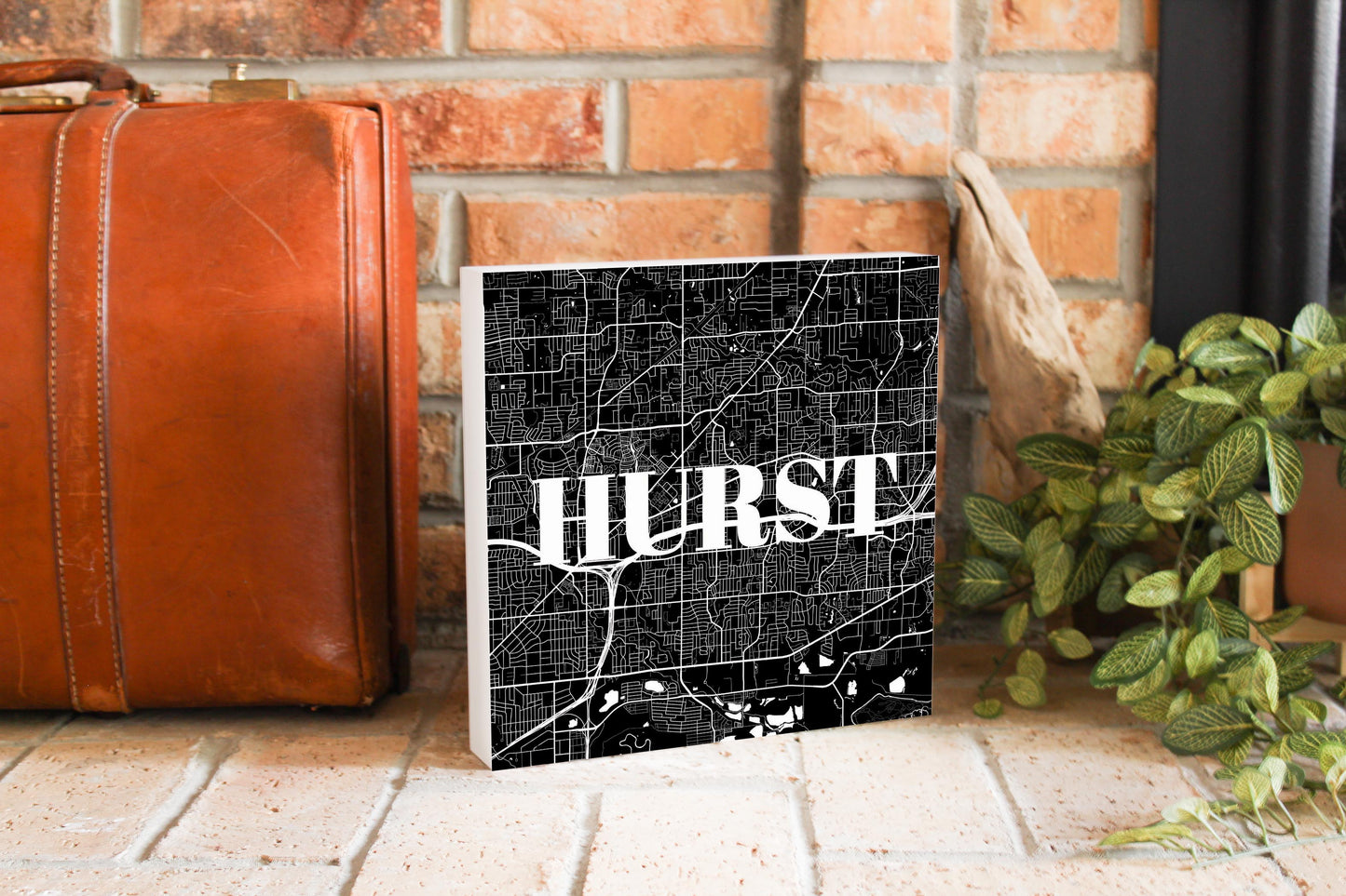 Minimalistic B&W Texas Hurst Map | Wood Block | Eaches | Min 2