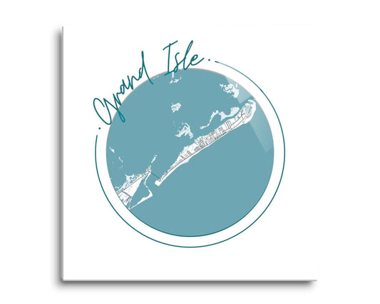 Blue White Grand Isle Circle Map | Hi-Def Glass Art | Eaches | Min 2
