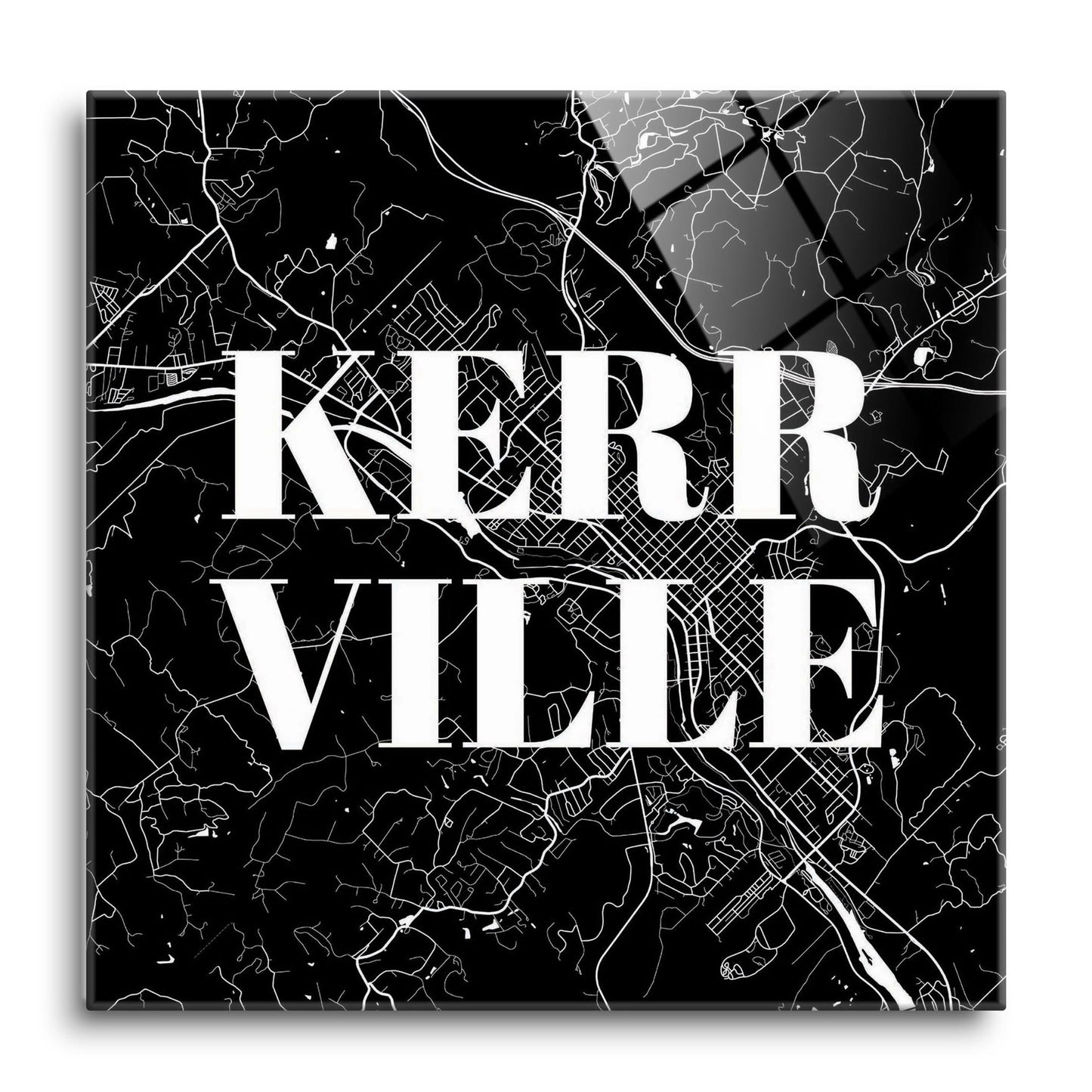 Minimalistic B&W Texas Kerrville Map | Hi-Def Glass Art | Eaches | Min 1