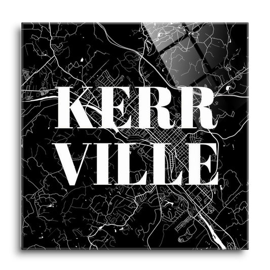Minimalistic B&W Texas Kerrville Map | Hi-Def Glass Art | Eaches | Min 1