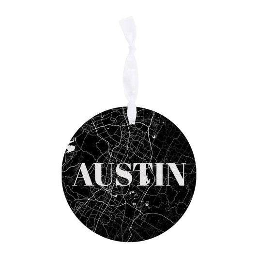 Minimalistic B&W Texas Austin Map | Wood Ornament | Eaches | Min 6