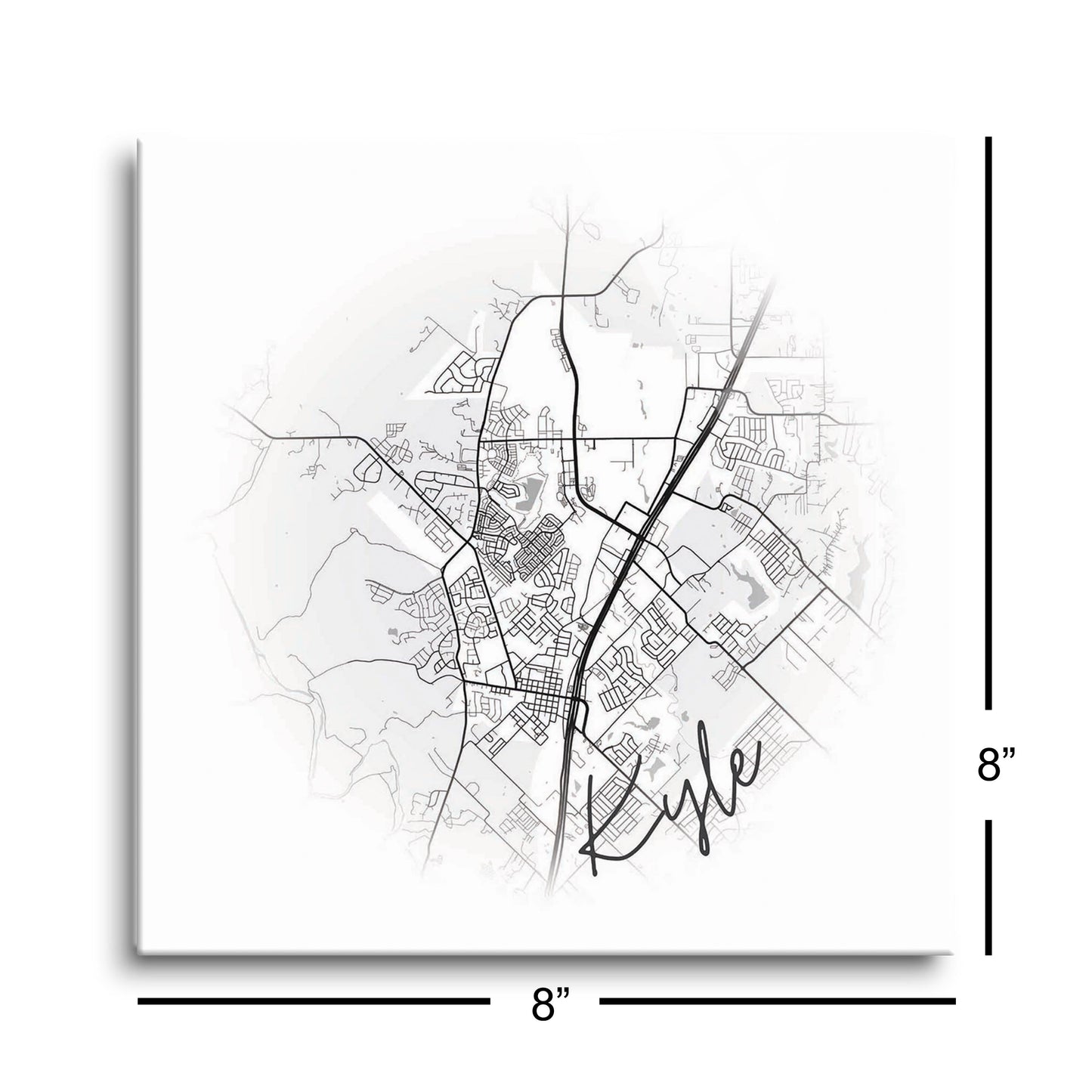 Minimalistic B&W Texas Kyle Circle Map | Hi-Def Glass Art | Eaches | Min 2