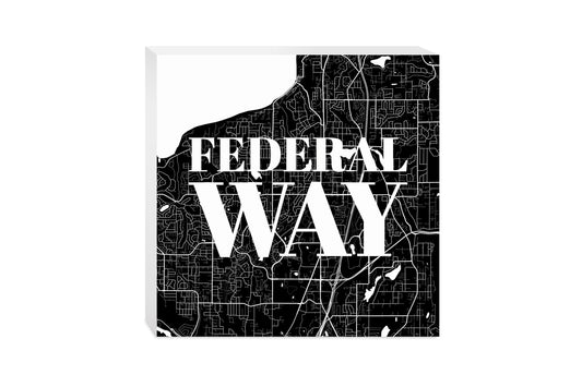 Minimalistic B&W Washington Federal Way Map | Wood Block | Eaches | Min 2