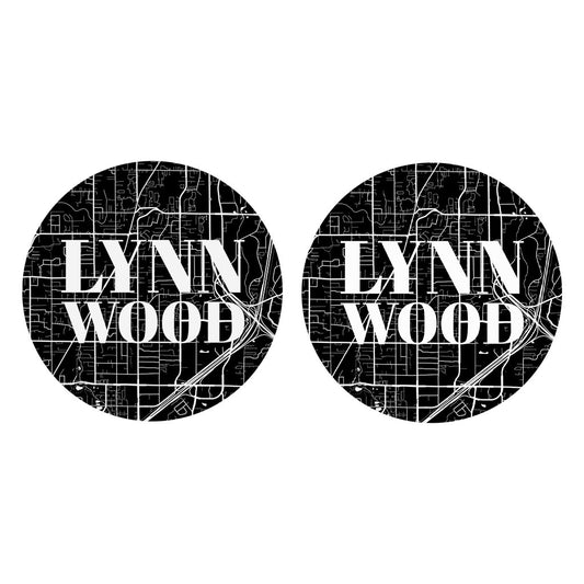 Minimalistic B&W Washington Lynnwood Map | Absorbent Car Coasters | Set of 2 | Min 4