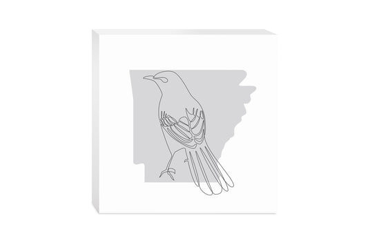 B&W Minimalist Arkansas Single Line Bird | Wood Block | Eaches | Min 2