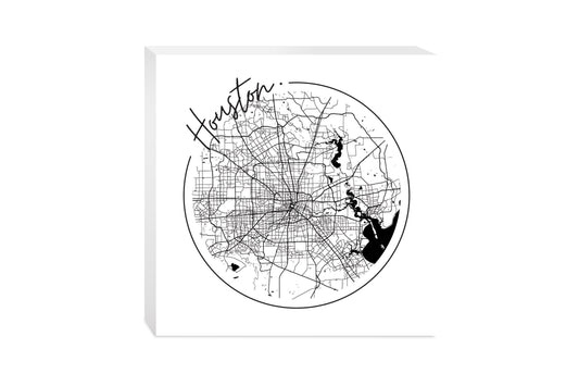 Modern Houston White Round Map | Wood Block | Eaches | Min 2