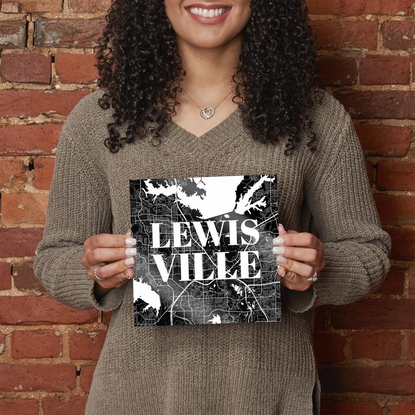 Minimalistic B&W Texas Lewisville Map | Hi-Def Glass Art | Eaches | Min 2