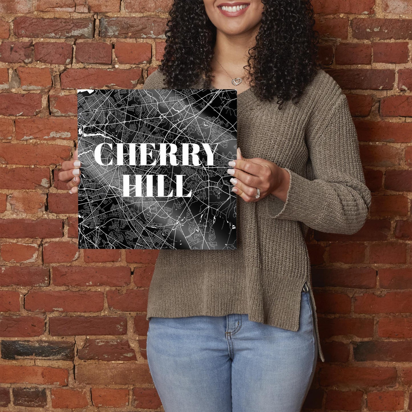 Minimalistic B&W New Jersey Cherry Hill Map | Hi-Def Glass Art | Eaches | Min 1