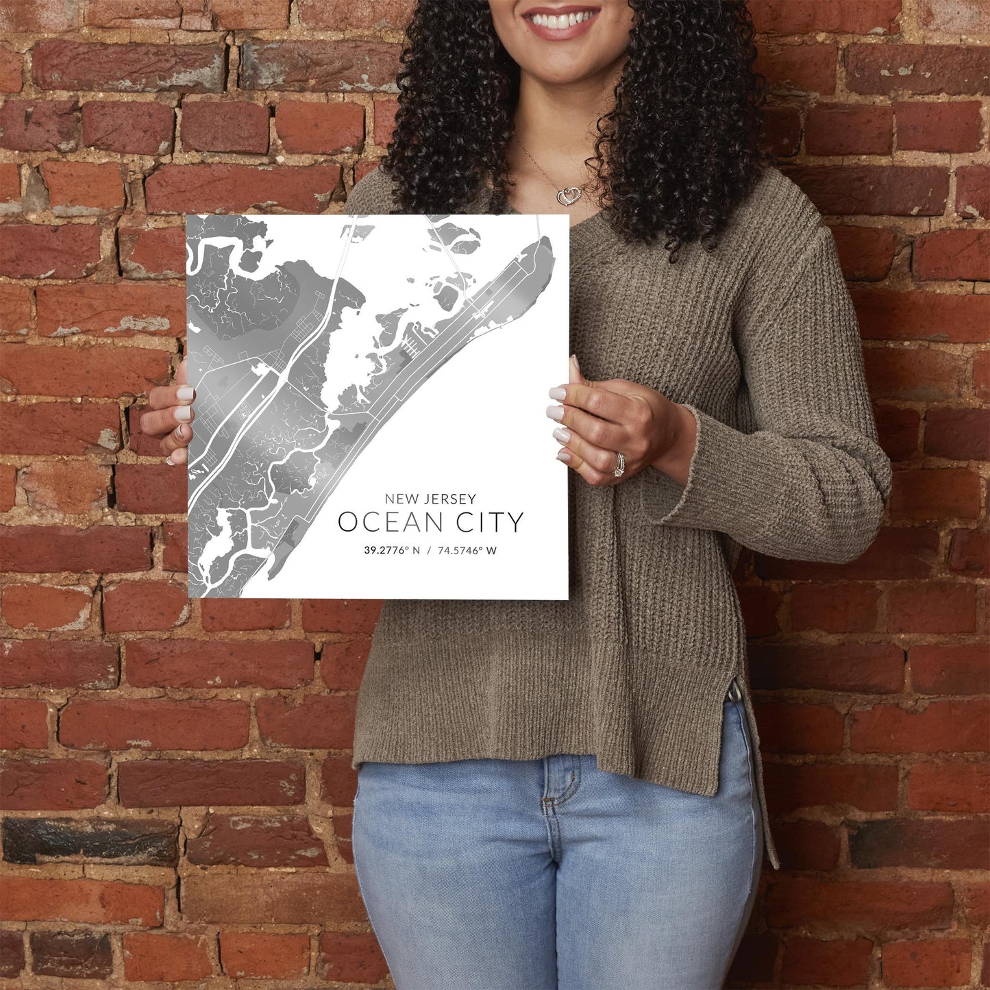 Ocean City Nj Minimalistic Map With Coordinates | Hi-Def Glass Art | Eaches | Min 1