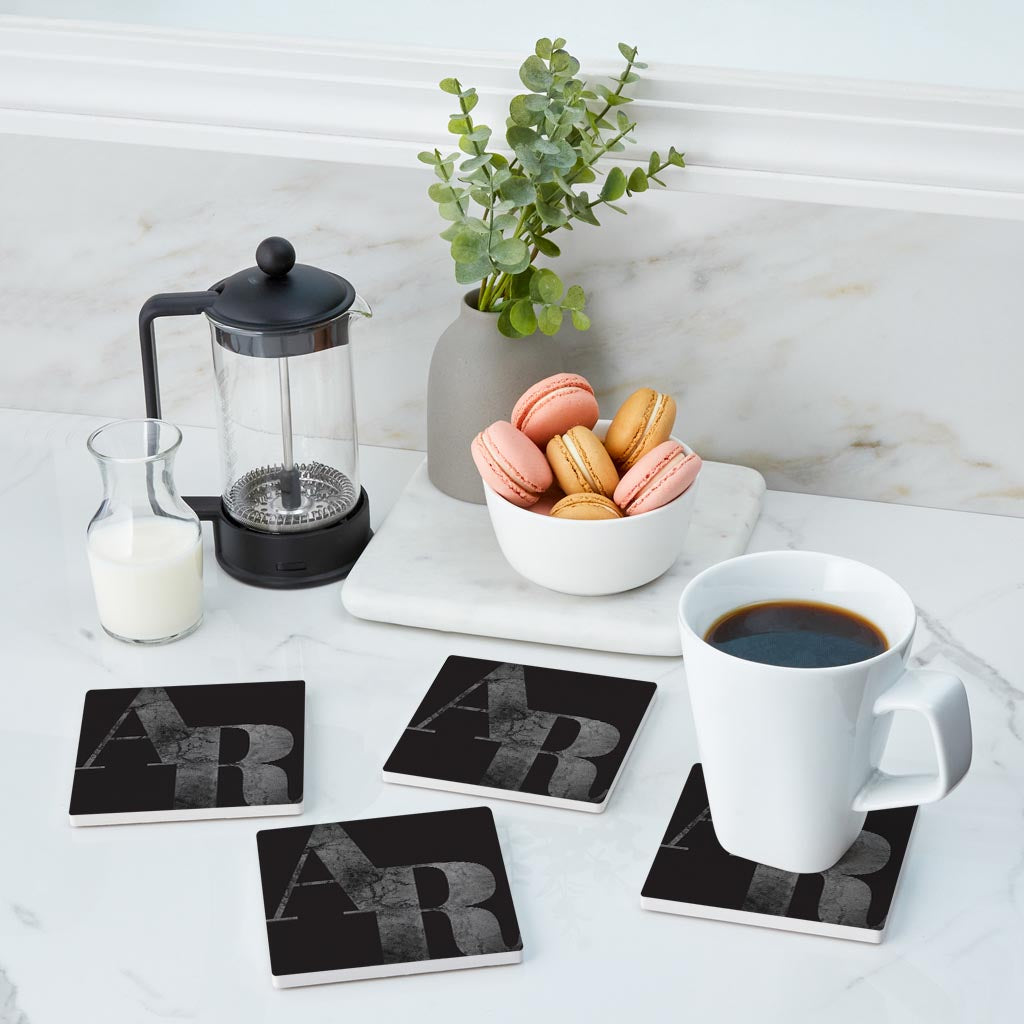 B&W Minimalist Arkansas Black Initials | Absorbent Coasters | Set of 4 | Min 2