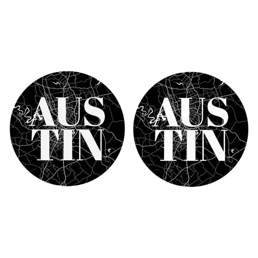Modern Black Austin Map | Absorbent Car Coasters | Set of 2 | Min 4
