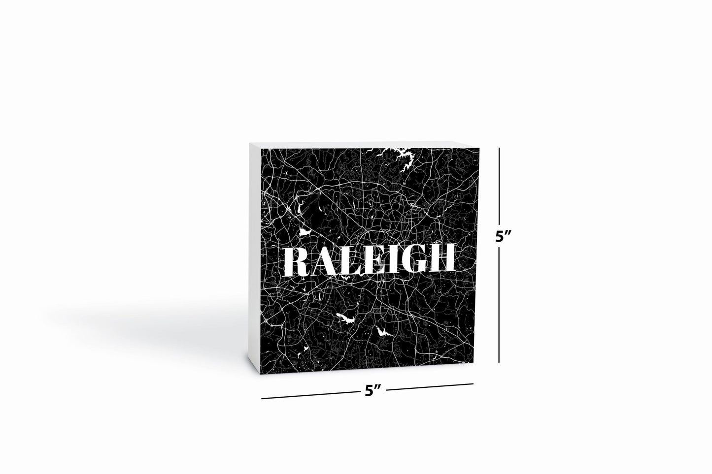 Minimalistic B&W North Carolina Raleigh Map | Wood Block | Eaches | Min 4