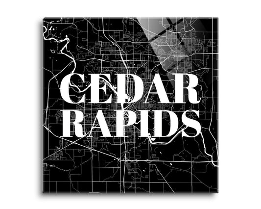Minimalistic B&W Iowa Cedar Rapids Map | Hi-Def Glass Art | Eaches | Min 2