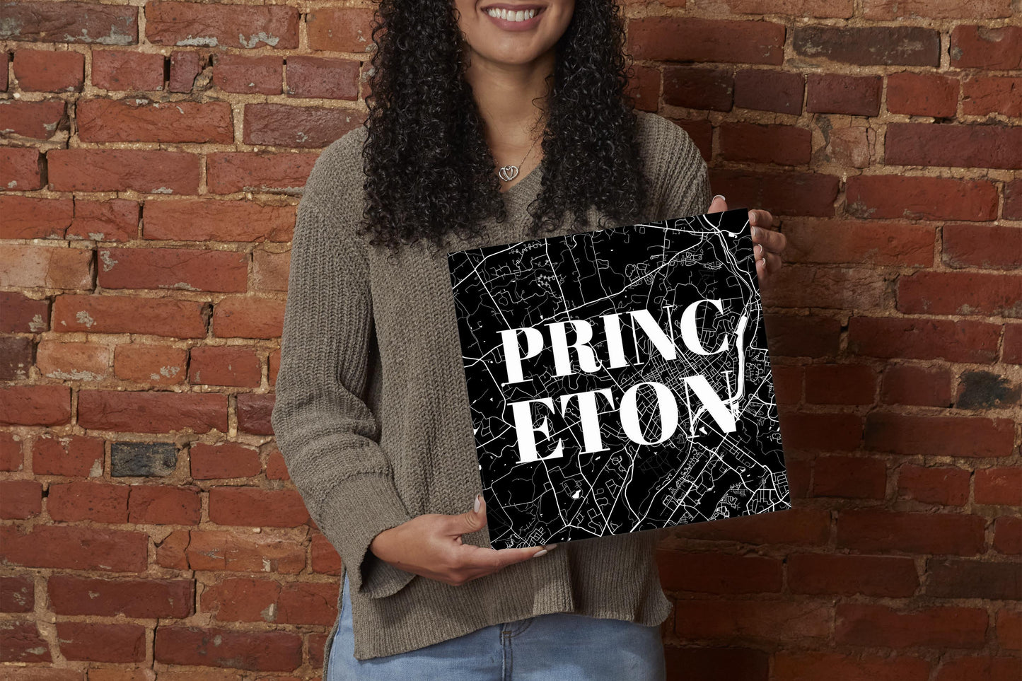 Minimalistic B&W New Jersey Princeton Map | Wood Sign | Eaches | Min 2