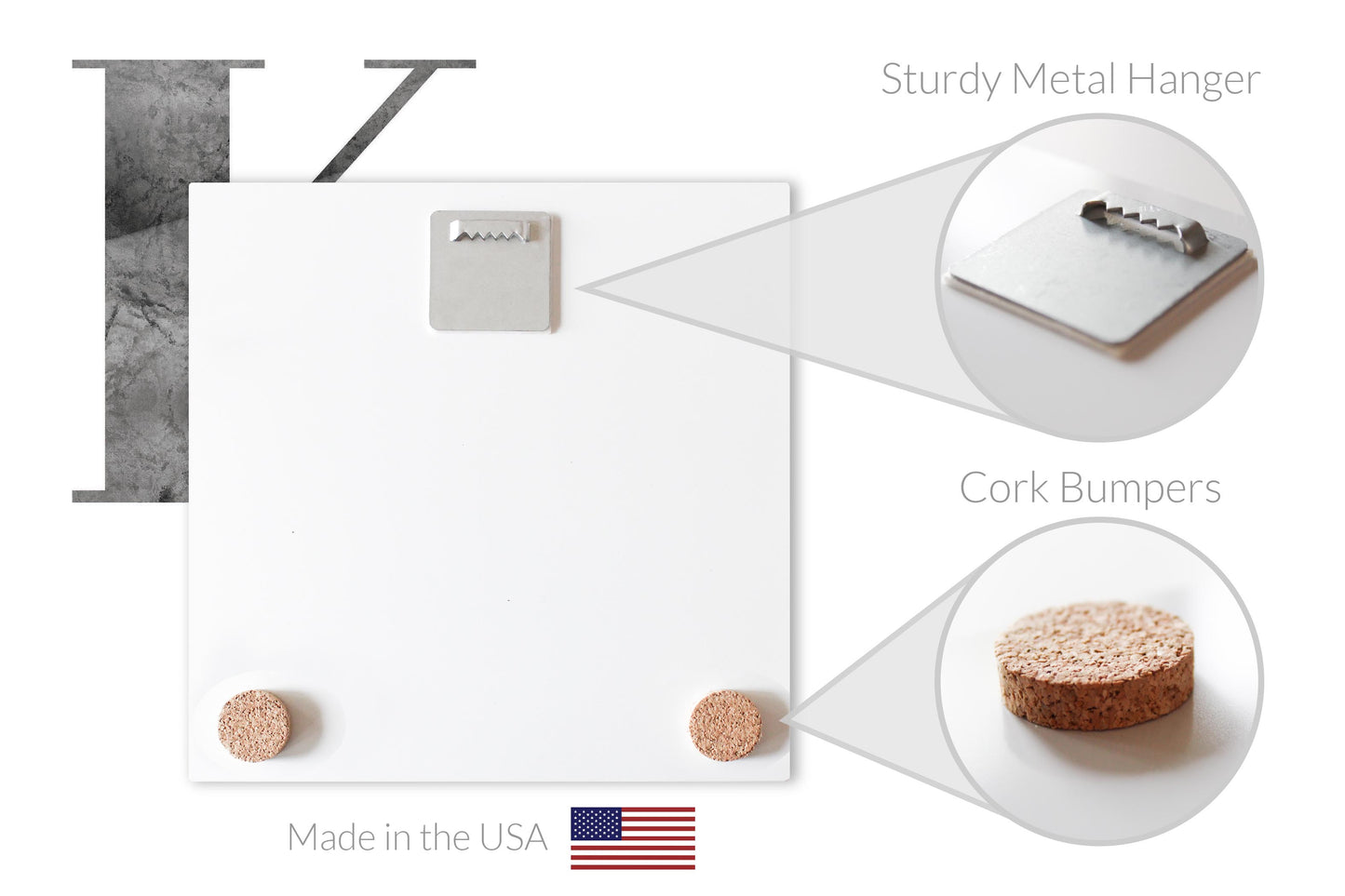 Minimalist B&W Kansas White Initials | Hi-Def Glass Art | Eaches | Min 1