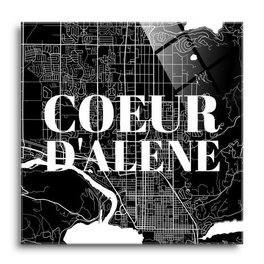 Minimalist B&W Idaho Coeur Dalene Map | Hi-Def Glass Art | Eaches | Min 1