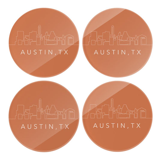Modern Minimalist Texas Austin Skyline | Hi-Def Glass Coasters | Set of 4 | Min 2