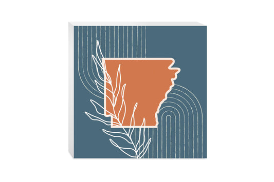 Modern Minimalist Arkansas State Shape With Leaf | Wood Block | Eaches | Min 2