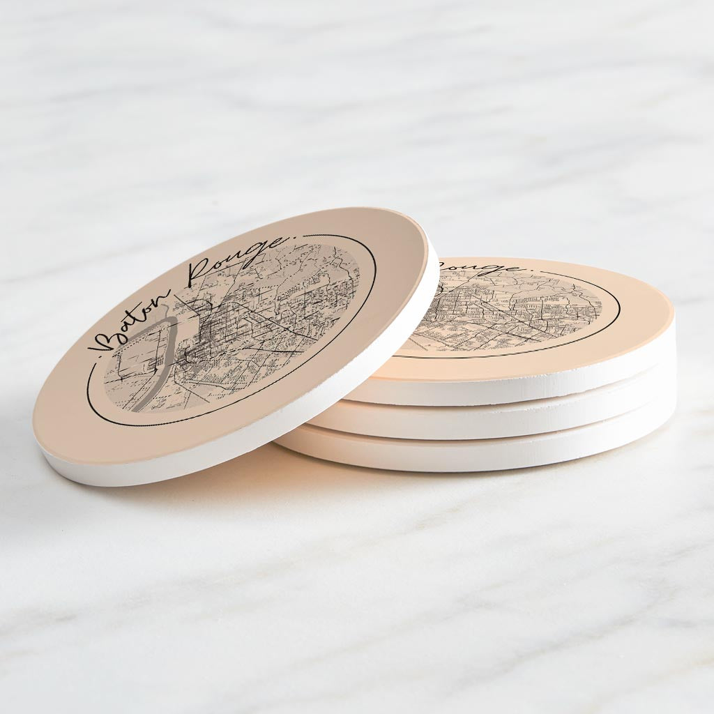 Louisiana Colorful Baton Rouge Circle Map | Absorbent Coasters | Set of 4 | Min 2