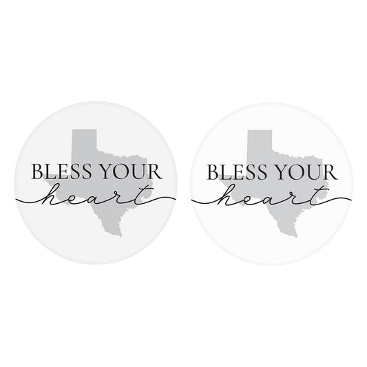 Minimalistic B&W Texas Bless Your Heart | Absorbent Car Coasters | Set of 2 | Min 4