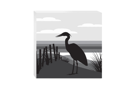 Minimalistic B&W Cape Cod Heron Illustration | Wood Block | Eaches | Min 2