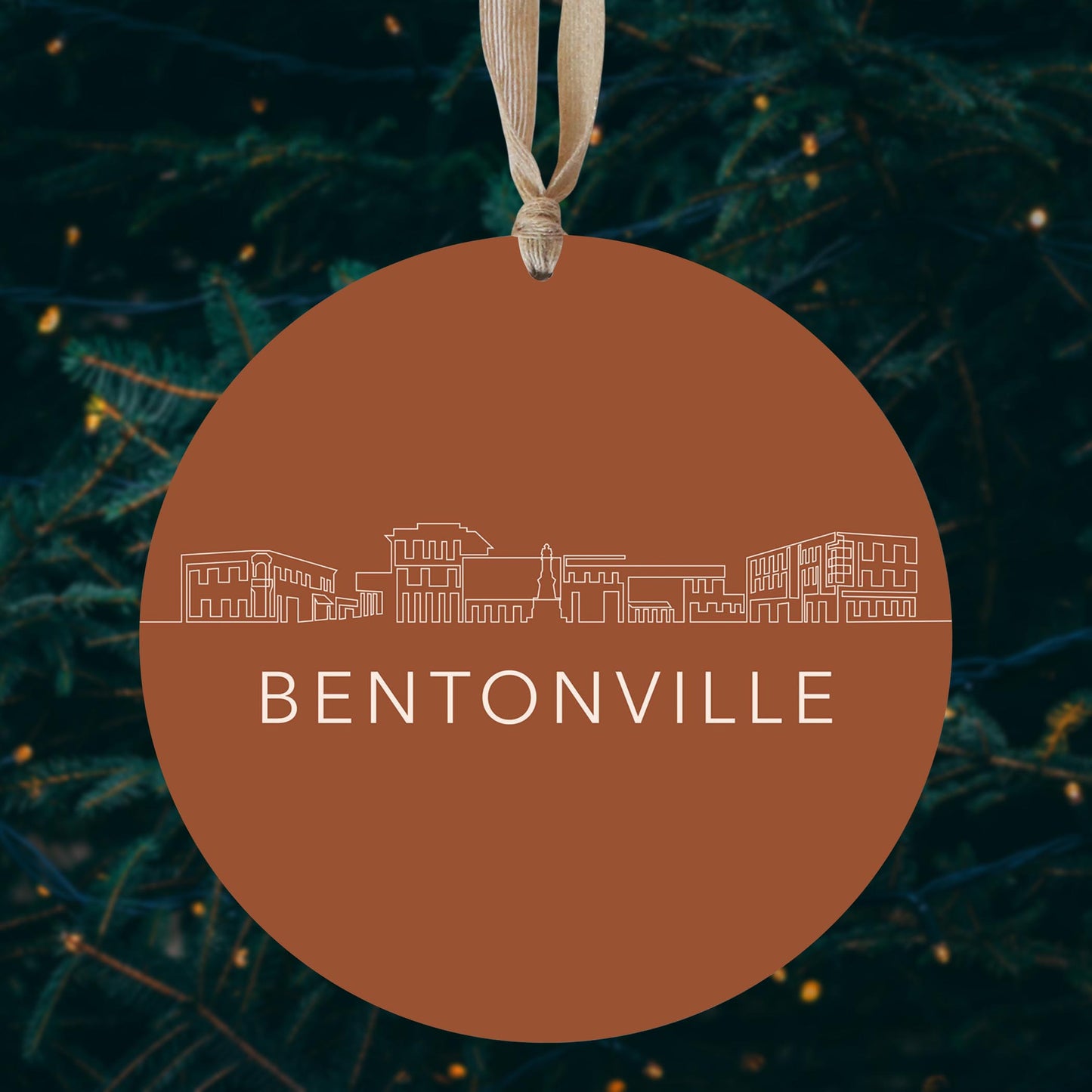 Modern Minimalist Arkansas Bentonville Skyline | Wood Ornament | Eaches | Min 1