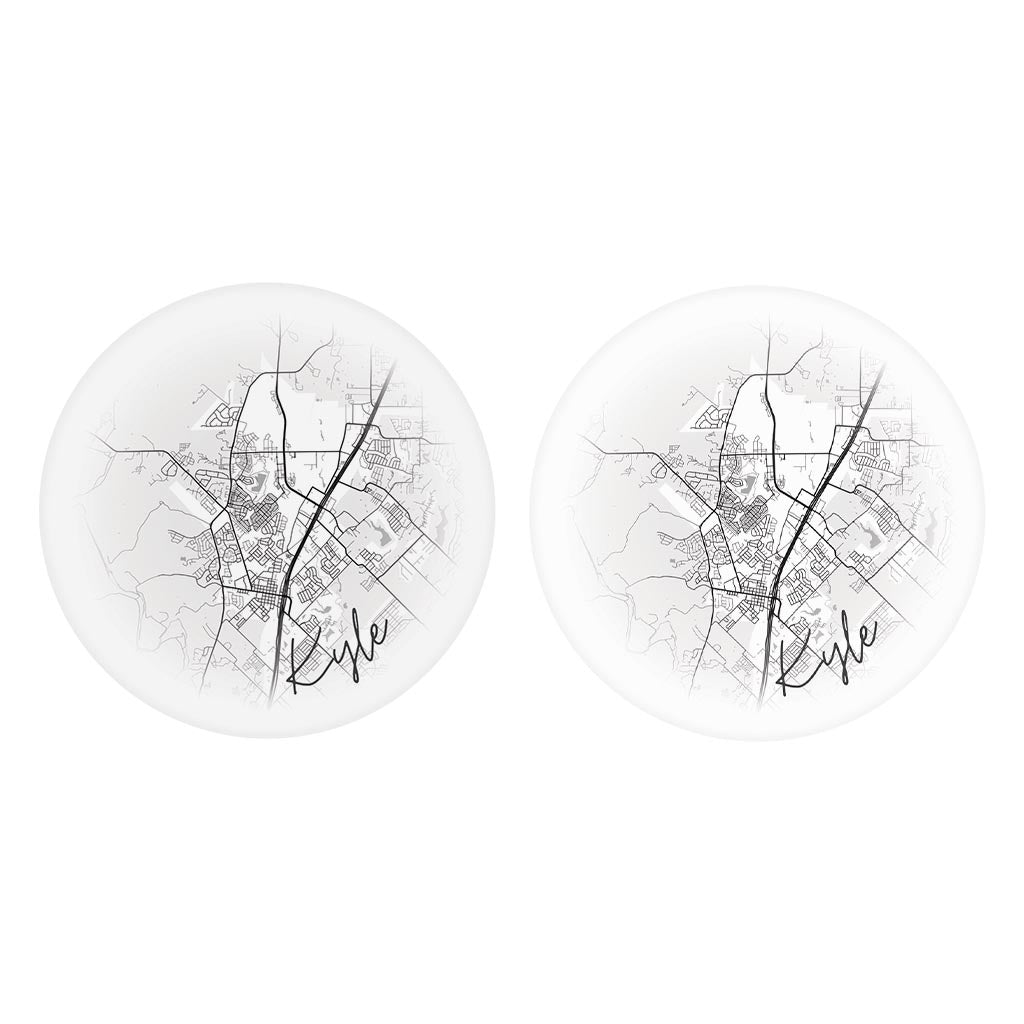 Minimalistic B&W Texas Kyle Circle Map | Absorbent Car Coasters | Set of 2 | Min 4