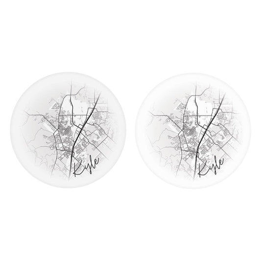 Minimalistic B&W Texas Kyle Circle Map | Absorbent Car Coasters | Set of 2 | Min 4