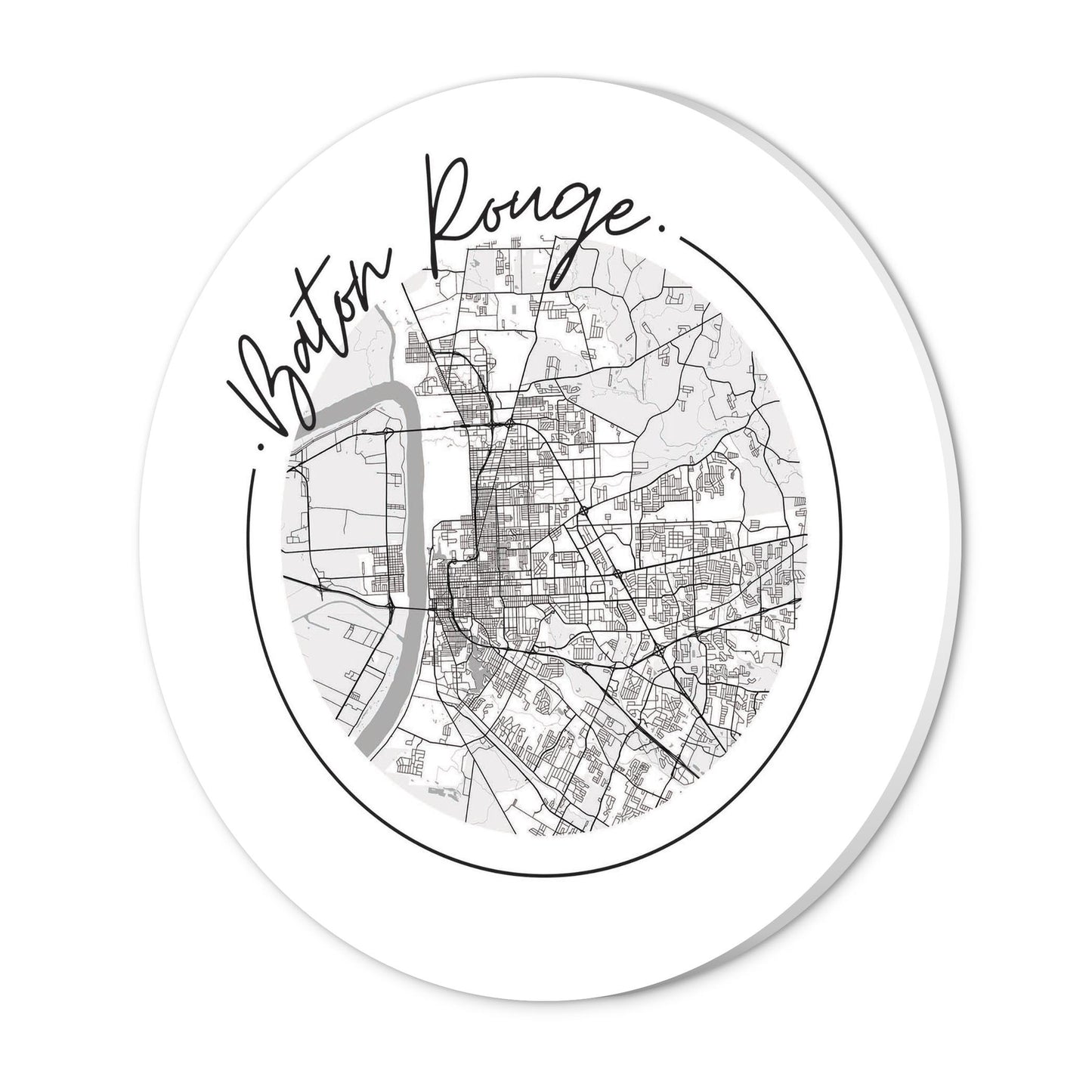 Minimalist B&W Louisiana Baton Rouge Circle Map | Wood Sign | Eaches | Min 1