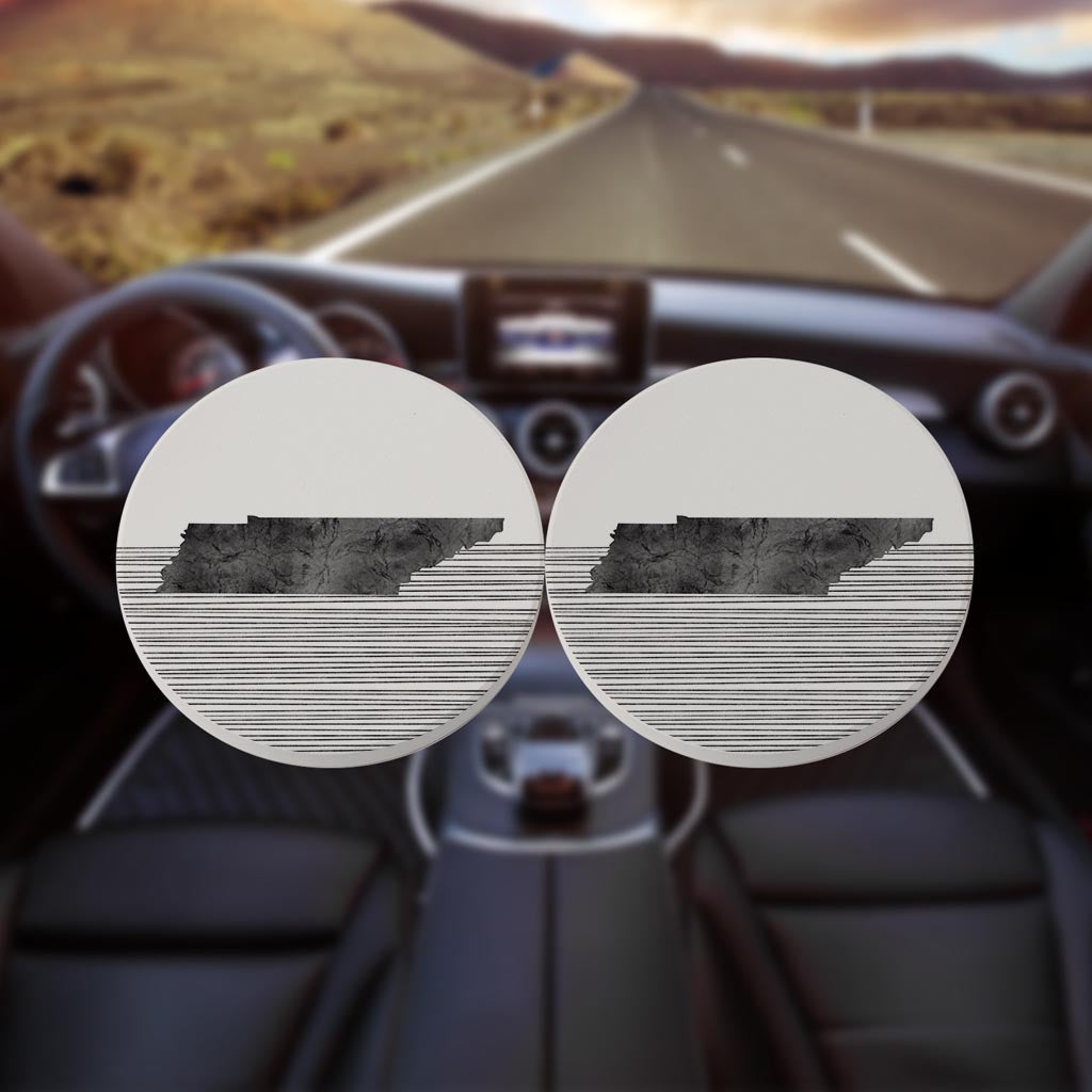 Minimalist B&W Tennessee State With Straight Lines | Absorbent Car Coasters | Set of 2 | Min 4