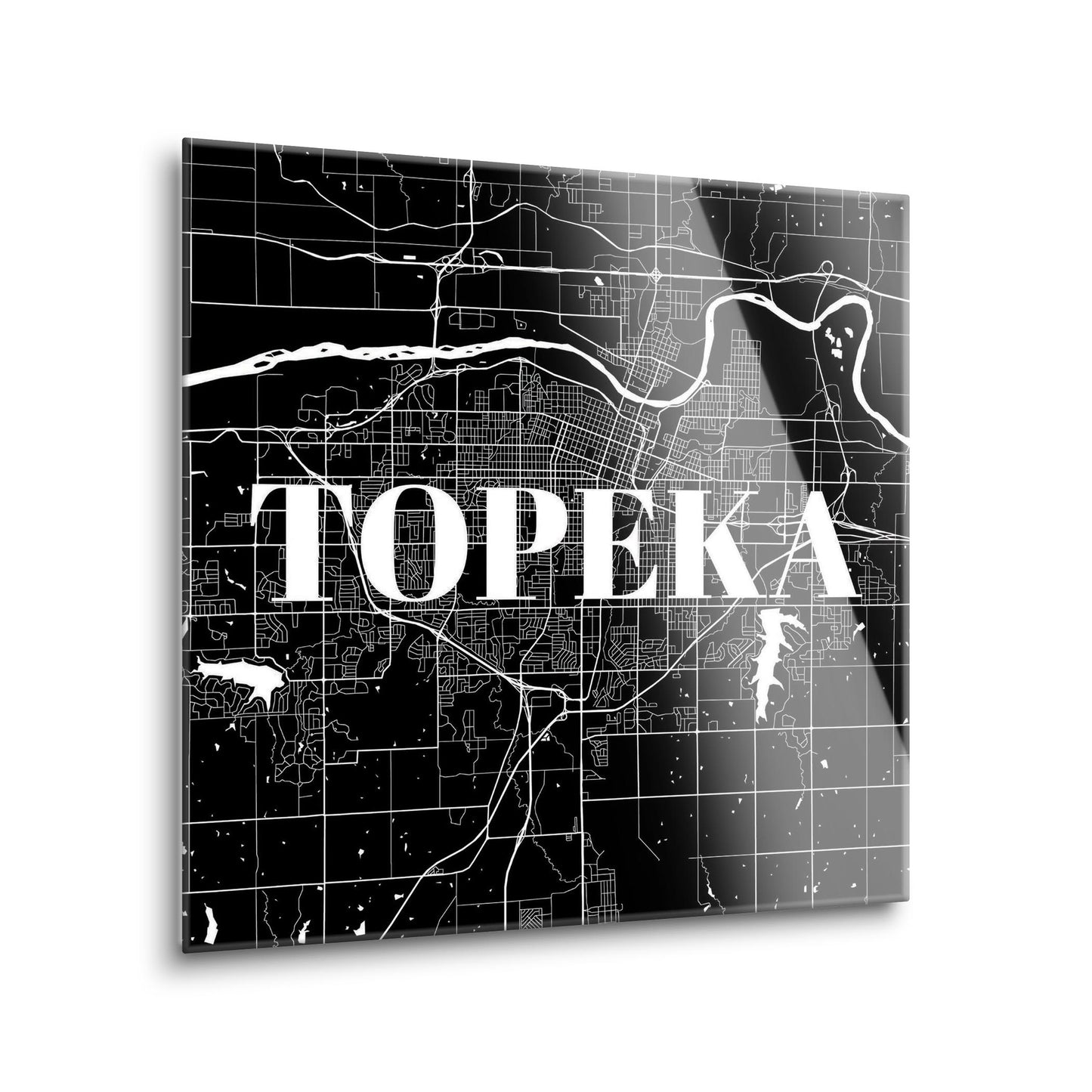 Minimalist B&W Kansas Topeka Map | Hi-Def Glass Art | Eaches | Min 1