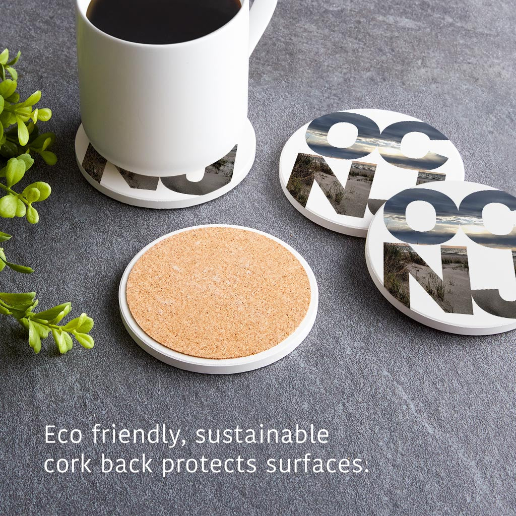 OCNJ Photo With Text | Absorbent Coasters | Set of 4 | Min 2