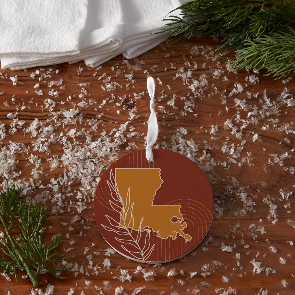 Modern Minimalist Louisiana State Shape With Leaf| Wood Ornament | Eaches | Min 6