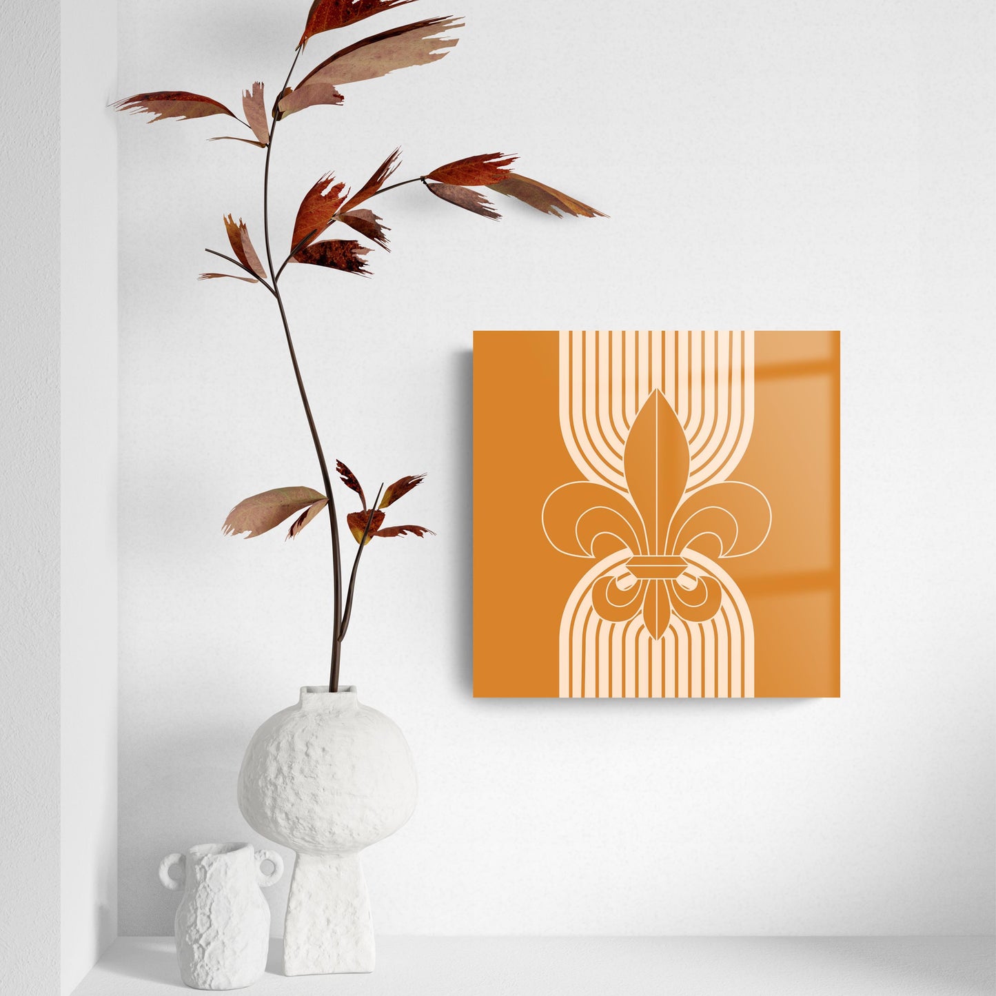 Modern Minimalist Louisiana Orange Fleu De Lis | Hi-Def Glass Art | Eaches | Min 2
