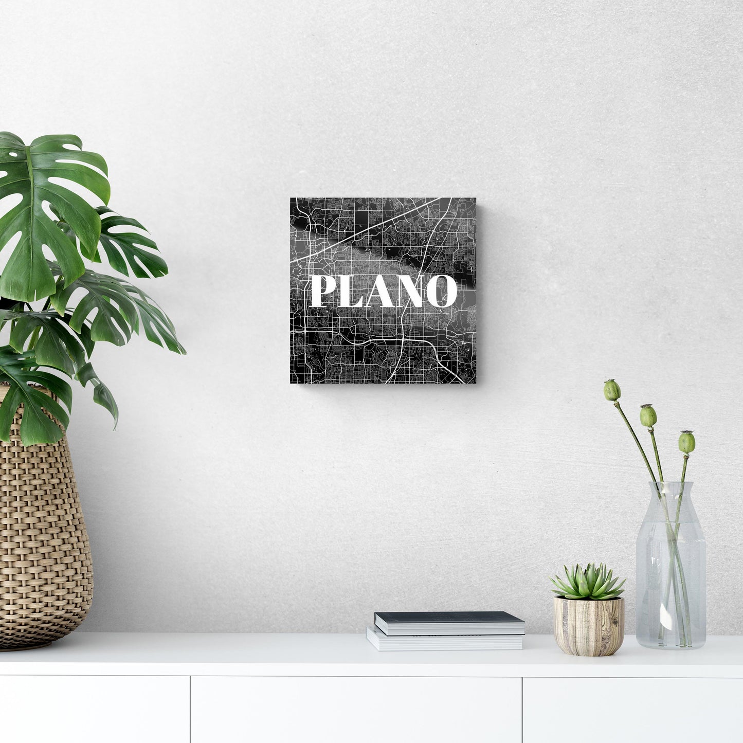 Minimalistic B&W Texas Plano Map | Hi-Def Glass Art | Eaches | Min 1