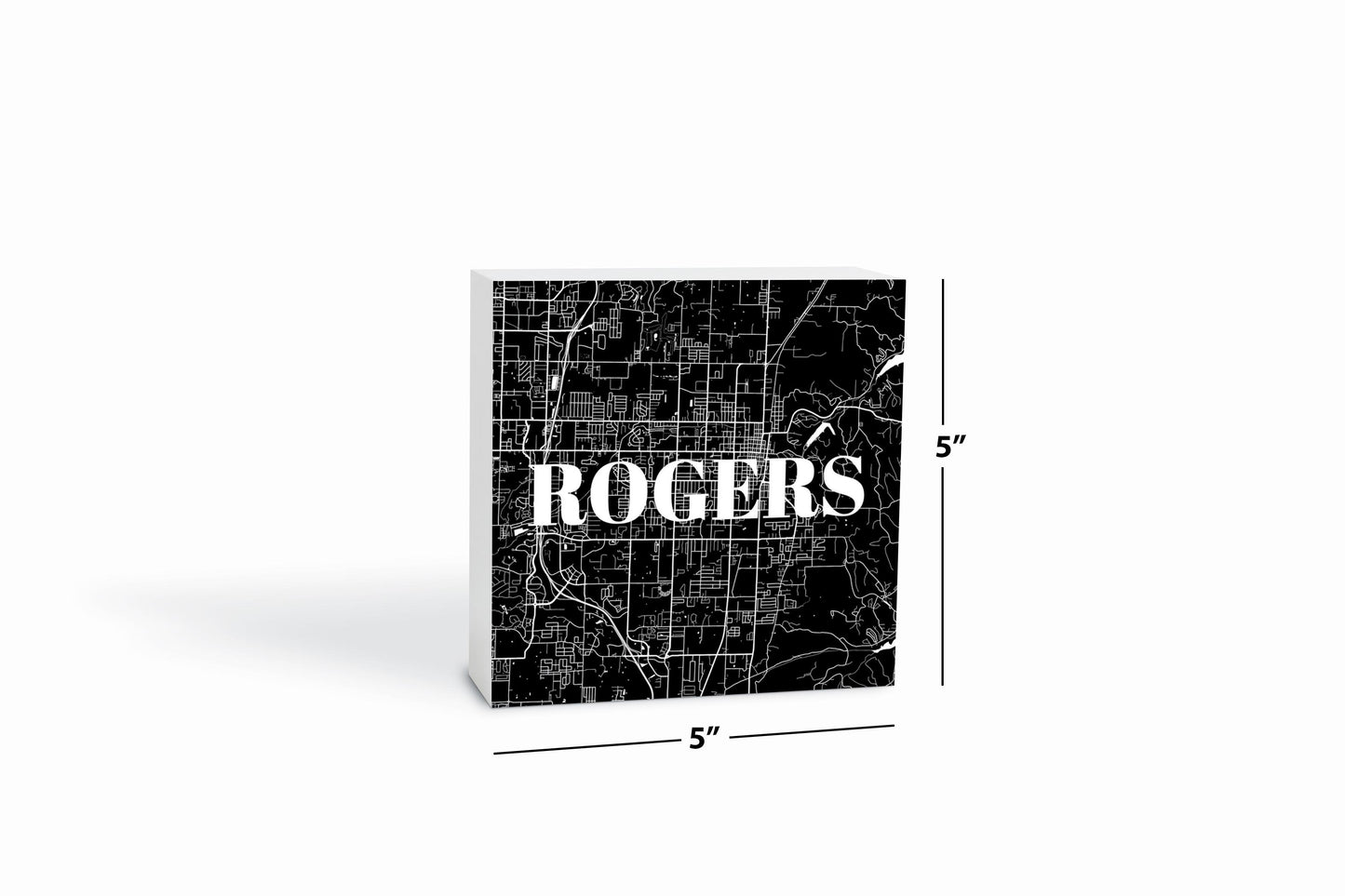 Minimalist B&W Arkansas Rogers Map | Wood Block | Eaches | Min 4