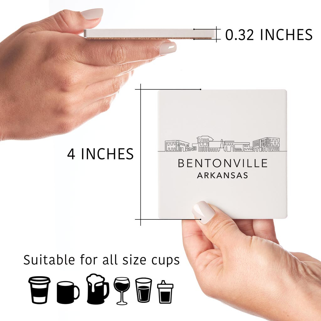 Minimalist B&W Arkansas Bentonville Skyline State | Absorbent Coasters | Set of 4 | Min 2